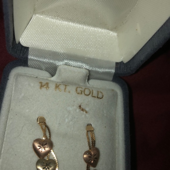 Rose, White and Yellow Gold Heart Earrings - Picture 2 of 3